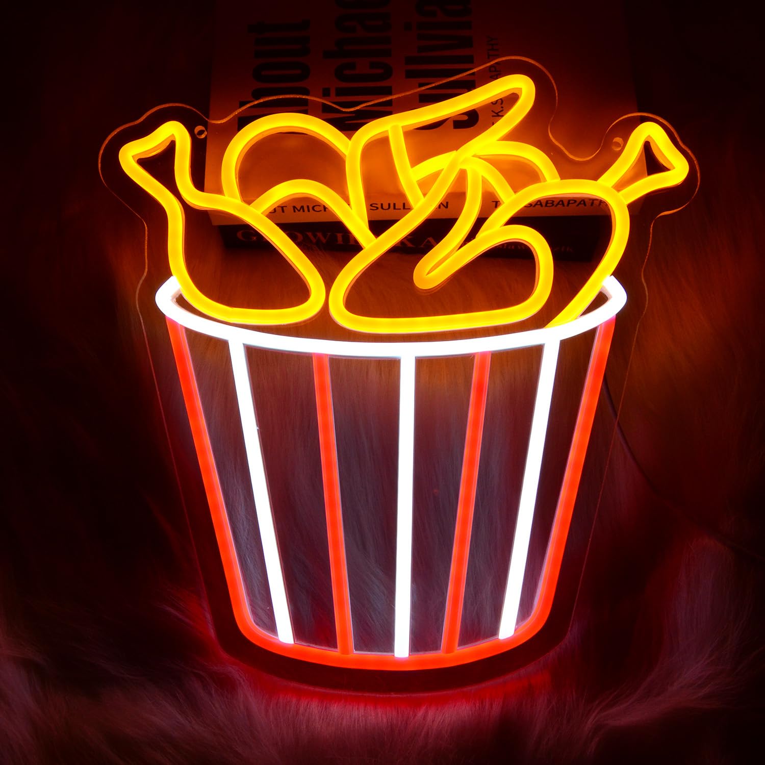 Deep-Fried Chicken Neon Light Sign Chicken Bucket LED Sign “13.4